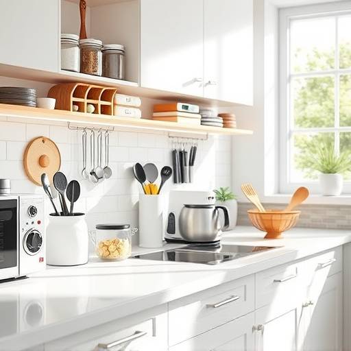 After: The same counter, now clean and organized with designated zones for appliances and utensils.